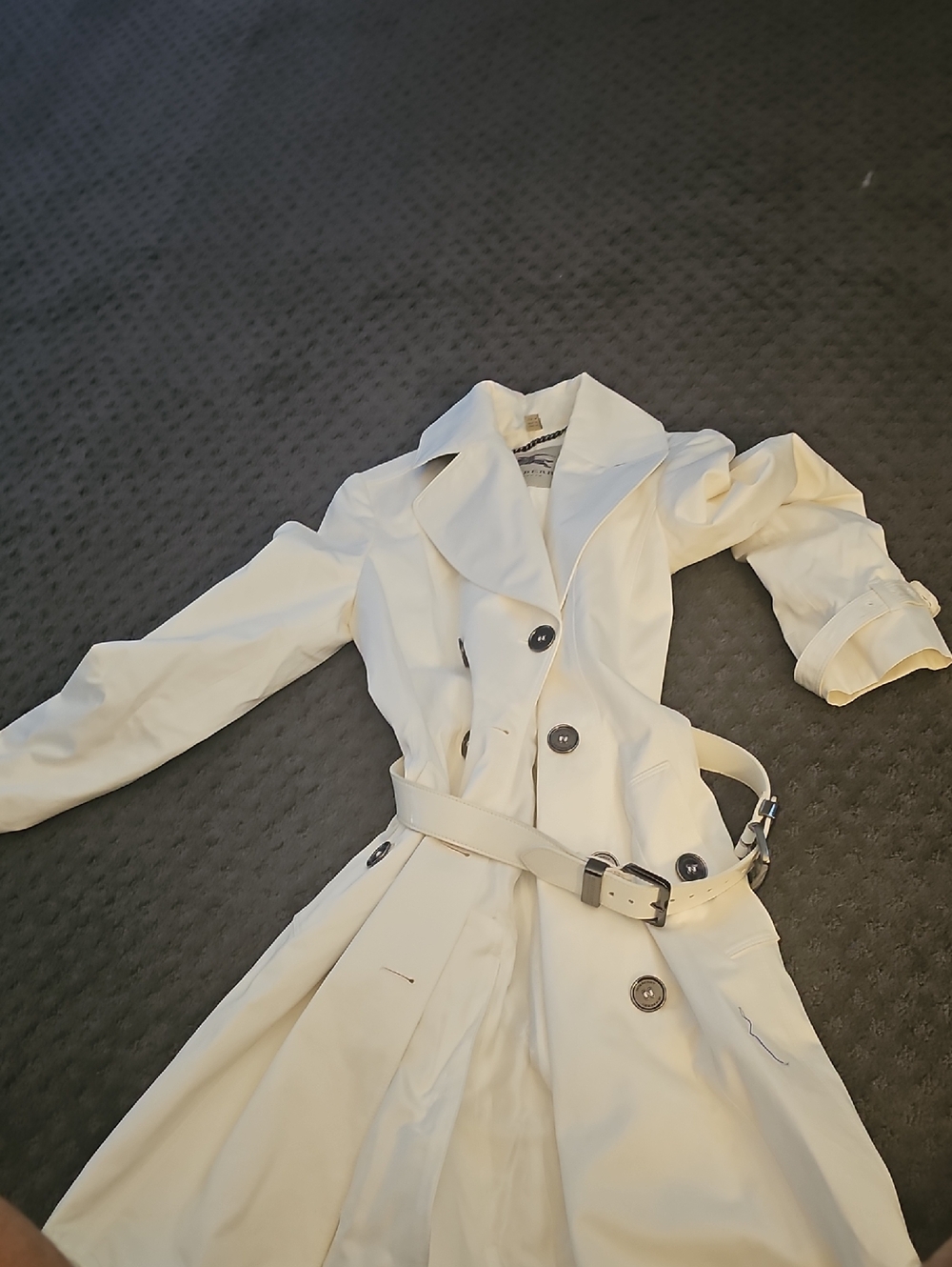 Burberry Cream Double-Breasted Trench Coat with Belt